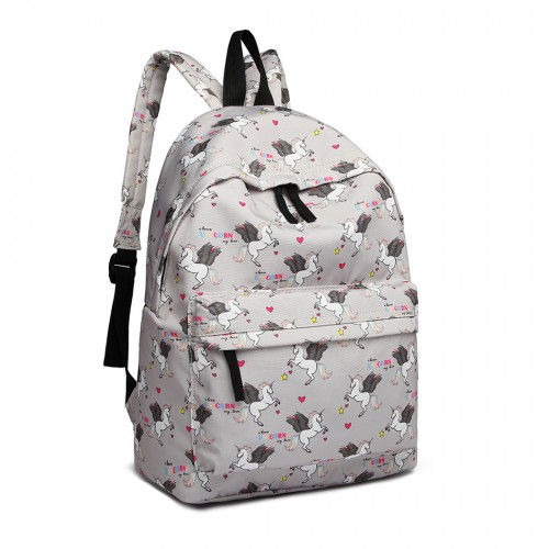 Miss Lulu Large Backpack with Unicorn Print - Grey | Classic and Versatile Backpack