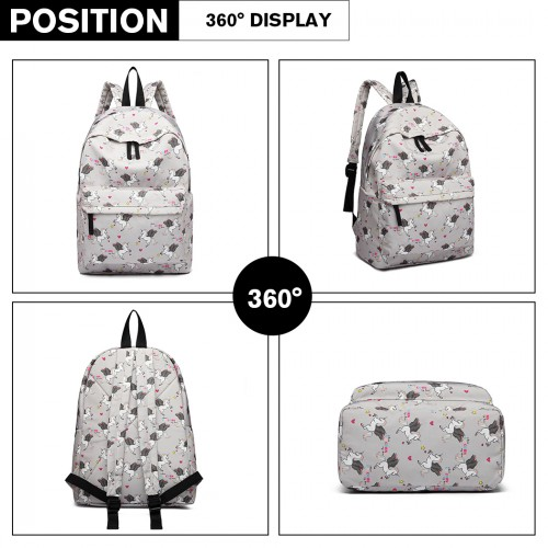 Miss Lulu Large Backpack with Unicorn Print - Grey | Classic and Versatile Backpack