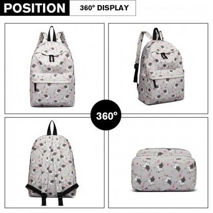 Miss Lulu Large Backpack with Unicorn Print - Grey | Classic and Versatile Backpack
