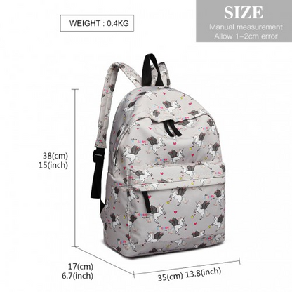 Miss Lulu Large Backpack with Unicorn Print - Grey | Classic and Versatile Backpack