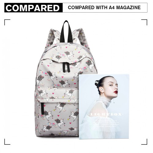 Miss Lulu Large Backpack with Unicorn Print - Grey | Classic and Versatile Backpack