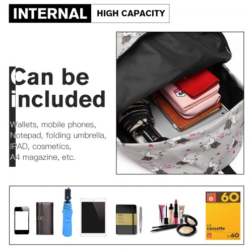 Miss Lulu Large Backpack with Unicorn Print - Grey | Classic and Versatile Backpack