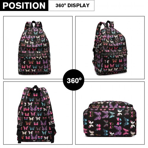 Miss Lulu Large Butterfly Backpack in Black - Stylish & Functional