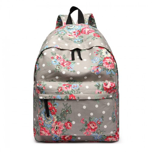 Miss Lulu Large Backpack Flower Polka Dot - Grey | Stylish & Durable