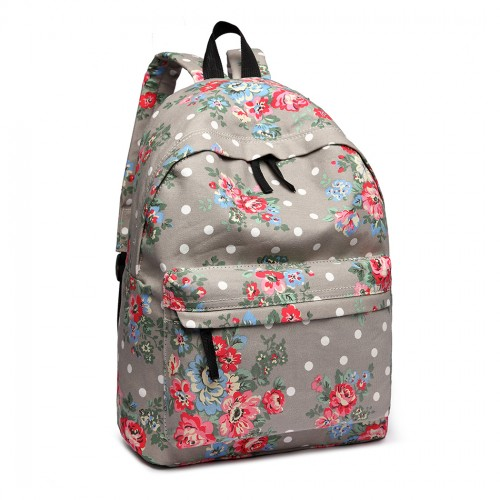 Miss Lulu Large Backpack Flower Polka Dot - Grey | Stylish & Durable