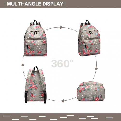 Miss Lulu Large Backpack Flower Polka Dot - Grey | Stylish & Durable