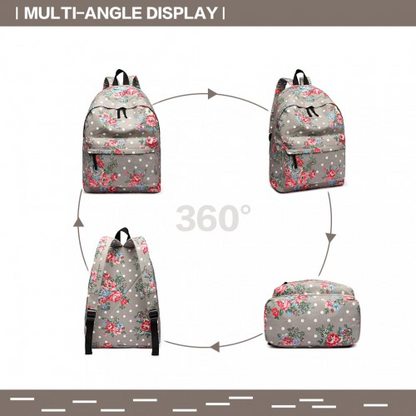 Miss Lulu Large Backpack Flower Polka Dot - Grey | Stylish & Durable