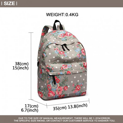 Miss Lulu Large Backpack Flower Polka Dot - Grey | Stylish & Durable