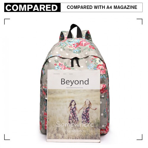 Miss Lulu Large Backpack Flower Polka Dot - Grey | Stylish & Durable