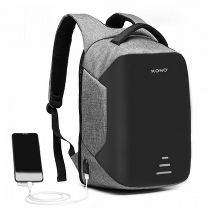 KONO Reflective USB Charging Interface Backpack - Grey | Durable & Stylish Travel Companion