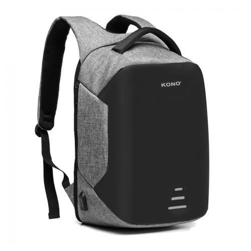 KONO Reflective USB Charging Interface Backpack - Grey | Durable & Stylish Travel Companion