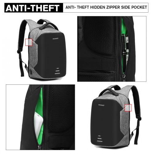 KONO Reflective USB Charging Interface Backpack - Grey | Durable & Stylish Travel Companion