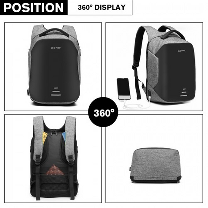 KONO Reflective USB Charging Interface Backpack - Grey | Durable & Stylish Travel Companion