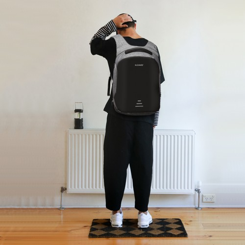 KONO Reflective USB Charging Interface Backpack - Grey | Durable & Stylish Travel Companion