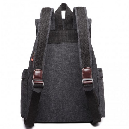 Kono Large Multi Function Leather Details Canvas Backpack - Black | Stylish & Durable Backpack for Daily Use