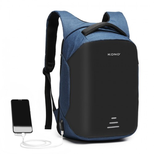KONO Reflective USB Charging Interface Backpack - Navy | Stylish & Functional Travel Companion
