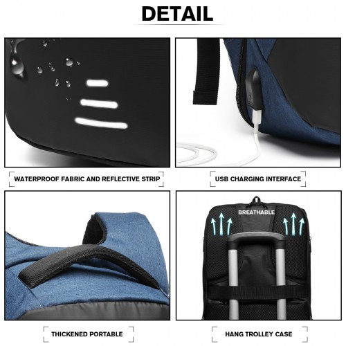 KONO Reflective USB Charging Interface Backpack - Navy | Stylish & Functional Travel Companion