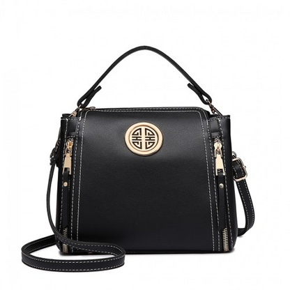 Miss Lulu Leather Look Dual Zipped Handbag - Black | Elegant & Versatile