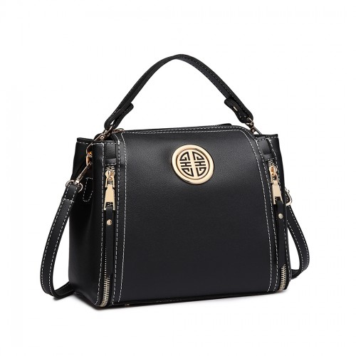 Miss Lulu Leather Look Dual Zipped Handbag - Black | Elegant & Versatile