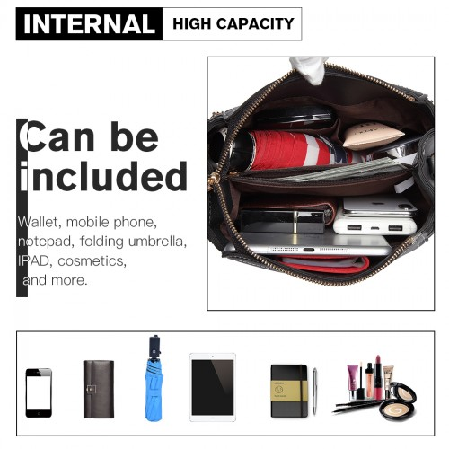 Miss Lulu Leather Look Dual Zipped Handbag - Black | Elegant & Versatile