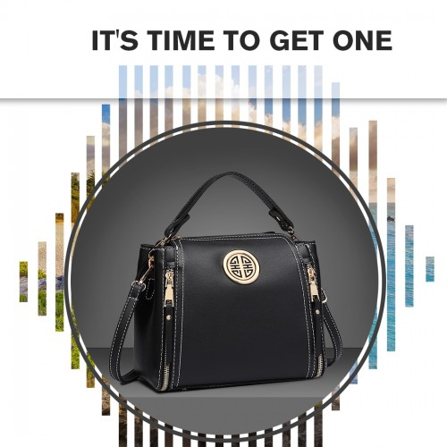 Miss Lulu Leather Look Dual Zipped Handbag - Black | Elegant & Versatile