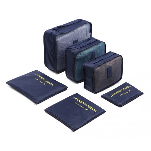 Kono 6 Piece Polyester Travel Luggage Organiser Bag Set - Navy