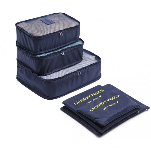 Kono 6 Piece Polyester Travel Luggage Organiser Bag Set - Navy