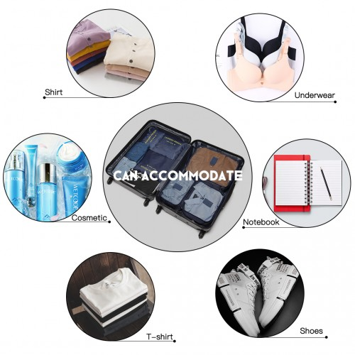 Kono 6 Piece Polyester Travel Luggage Organiser Bag Set - Navy