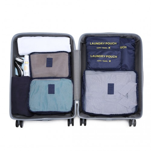 Kono 6 Piece Polyester Travel Luggage Organiser Bag Set - Navy