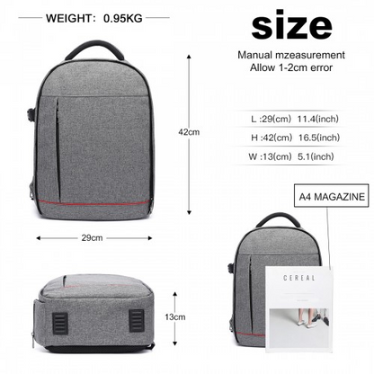Kono Water Resistant Shockproof DSLR Camera Backpack - Grey | E6928 | Travel & Photography Essential