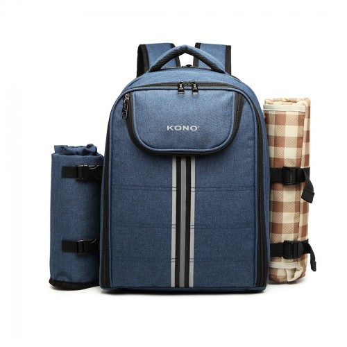 Kono Canvas Picnic Backpack - Navy Blue | Large Capacity, Waterproof & Insulated