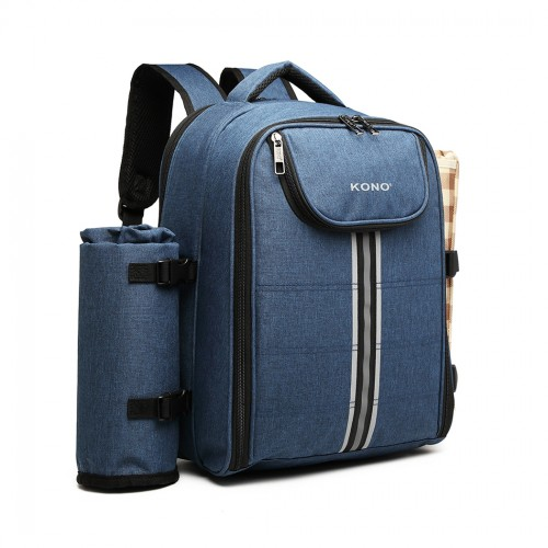 Kono Canvas Picnic Backpack - Navy Blue | Large Capacity, Waterproof & Insulated
