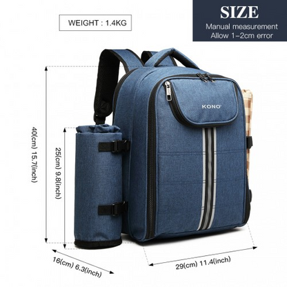 Kono Canvas Picnic Backpack - Navy Blue | Large Capacity, Waterproof & Insulated