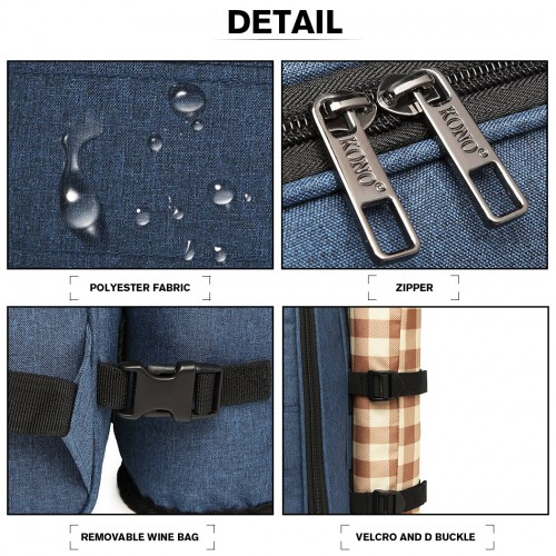 Kono Canvas Picnic Backpack - Navy Blue | Large Capacity, Waterproof & Insulated