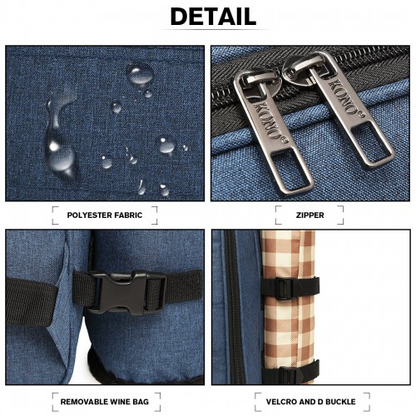 Kono Canvas Picnic Backpack - Navy Blue | Large Capacity, Waterproof & Insulated