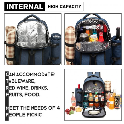 Kono Canvas Picnic Backpack - Navy Blue | Large Capacity, Waterproof & Insulated