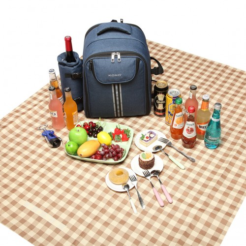 Kono Canvas Picnic Backpack - Navy Blue | Large Capacity, Waterproof & Insulated