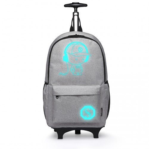 Kono Multi-functional Glow-in-the-Dark Trolley Backpack - Grey | E6877 Travel & Business Essential