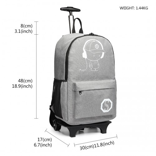 Kono Multi-functional Glow-in-the-Dark Trolley Backpack - Grey | E6877 Travel & Business Essential