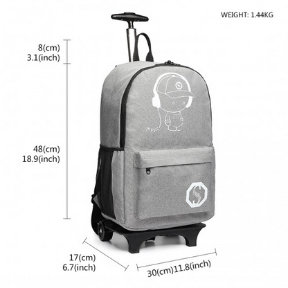 Kono Multi-functional Glow-in-the-Dark Trolley Backpack - Grey | E6877 Travel & Business Essential