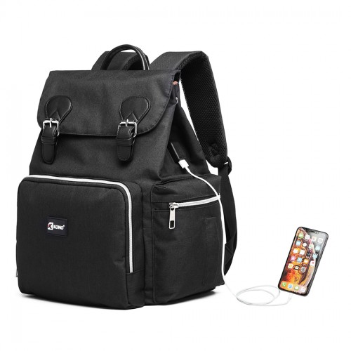 Kono Travel Baby Changing Backpack with USB Charging Port - Black | Spacious & Durable Diaper Bag for Traveling Parents