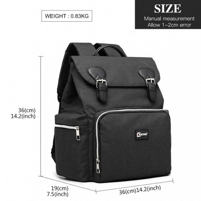 Kono Travel Baby Changing Backpack with USB Charging Port - Black | Spacious & Durable Diaper Bag for Traveling Parents