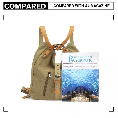 Kono Canvas Hobo Slouch Shoulder Bag and Backpack - Khaki