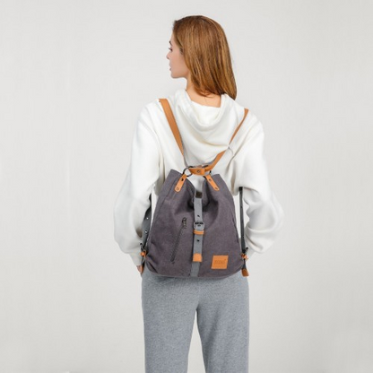 Kono Canvas Hobo Slouch Shoulder Bag and Backpack - Khaki