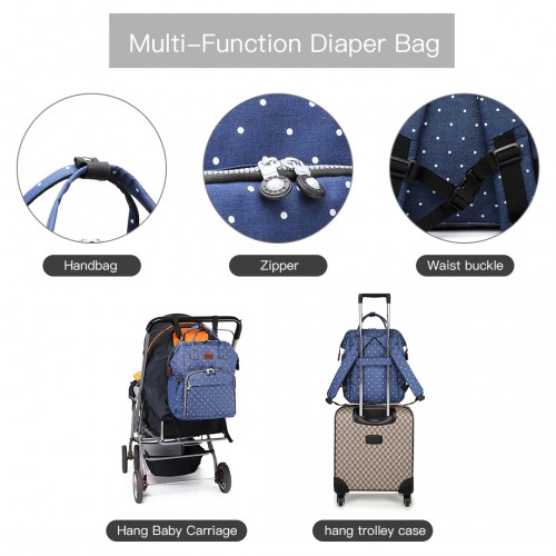 Kono Wide Open Baby Diaper Changing Backpack Dot - Navy | Versatile & Spacious