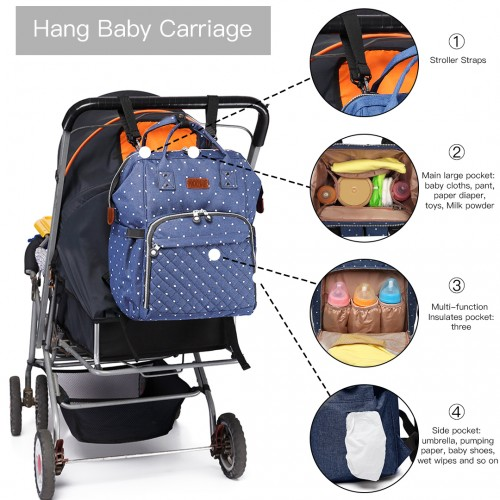 Kono Wide Open Baby Diaper Changing Backpack Dot - Navy | Versatile & Spacious