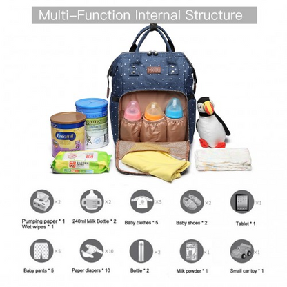 Kono Wide Open Baby Diaper Changing Backpack Dot - Navy | Versatile & Spacious