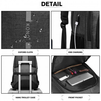 Kono Large Grey Backpack with Reflective Stripe & USB Charging Interface - E1972