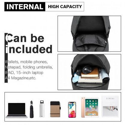 Kono Large Grey Backpack with Reflective Stripe & USB Charging Interface - E1972