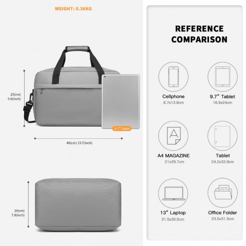 Kono Lightweight Multi Purpose Unisex Sports Travel Duffel Bag - Grey